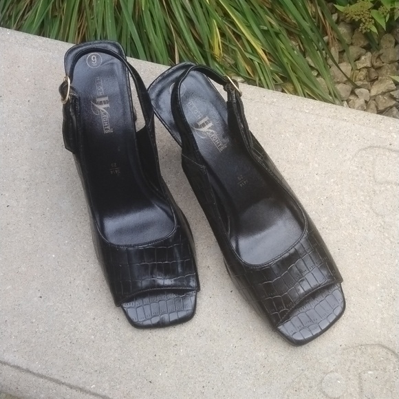 Black Patent Leather Peep Toe Slingback Sandals size 9 - Picture 10 of 10